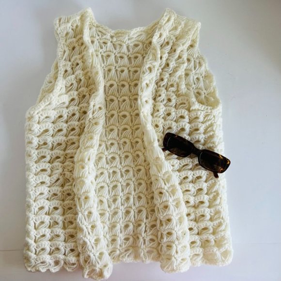 Vintage Jackets & Blazers - Handmade Vintage 70s Acrylic Knit Chunky Open Style Layering Vest